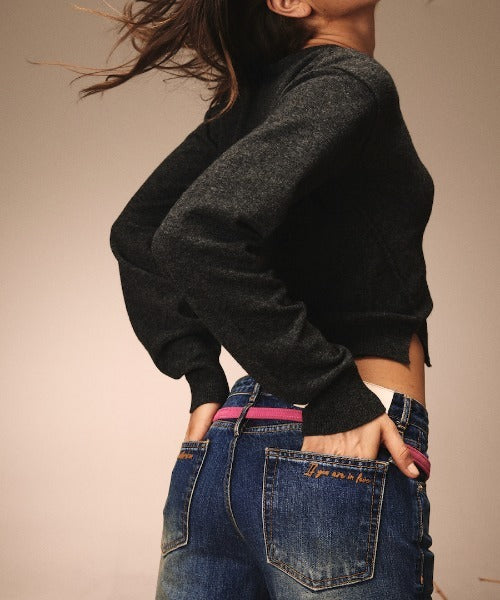 DOUBLE BELTED BOOTS CUT DENIM JEANS