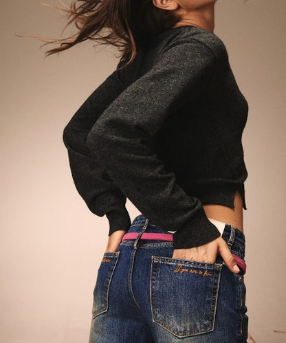 DOUBLE BELTED BOOTS CUT DENIM JEANS