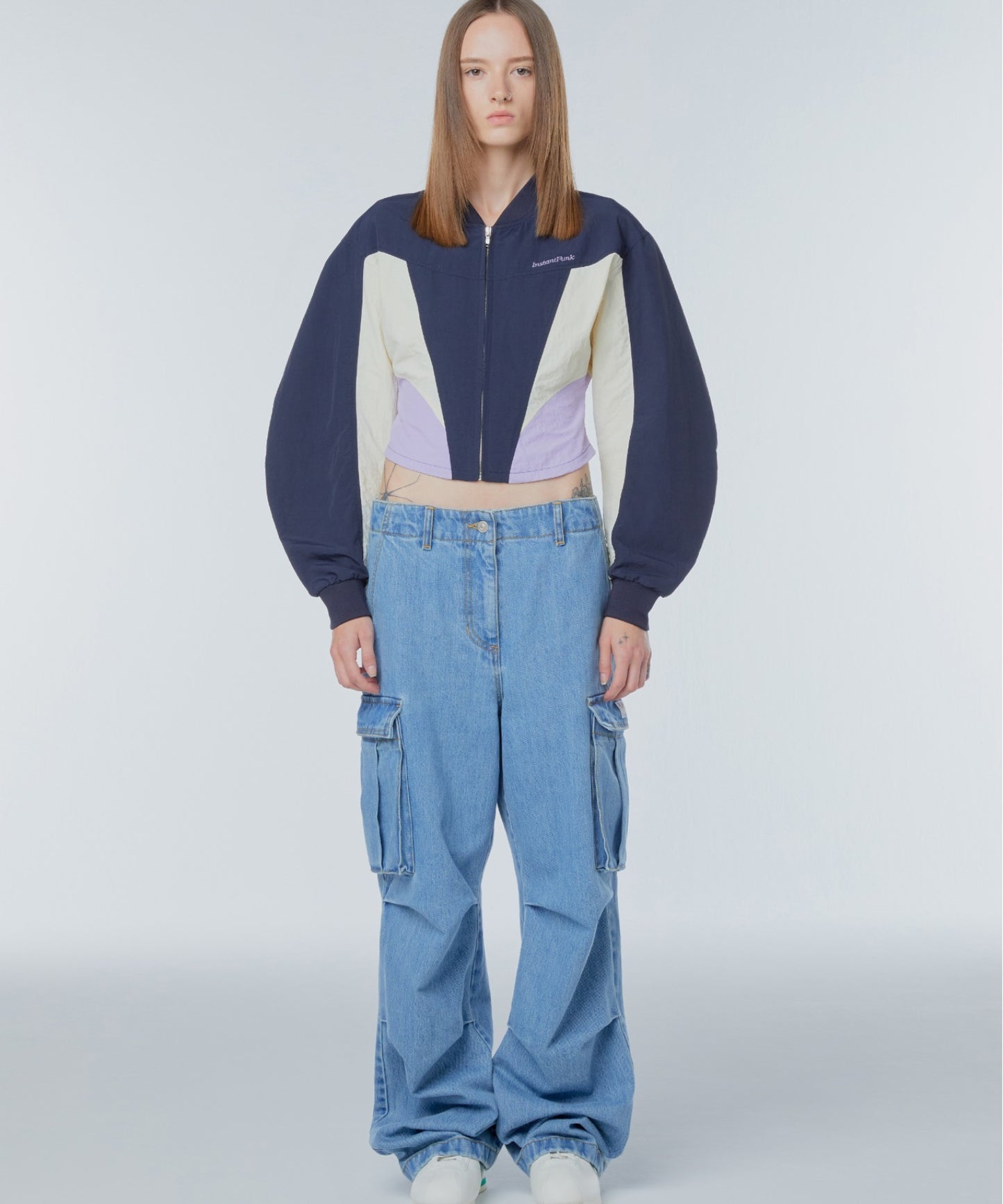 Corset-panelled western nylon jacket