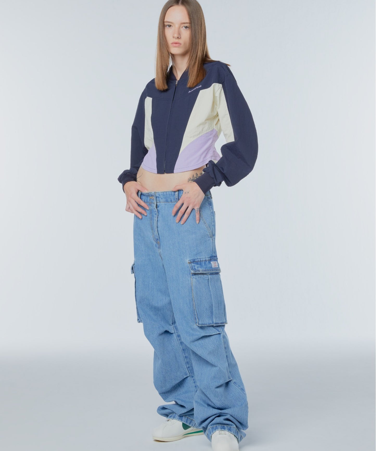 Corset-panelled western nylon jacket