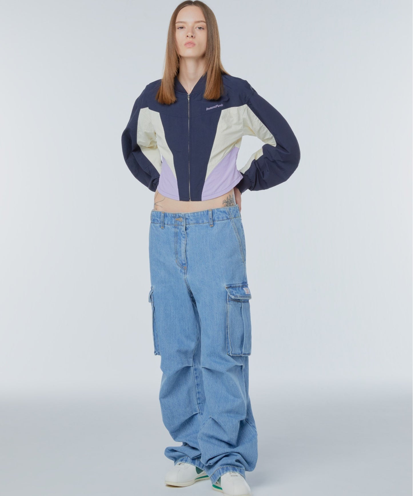 Corset-panelled western nylon jacket