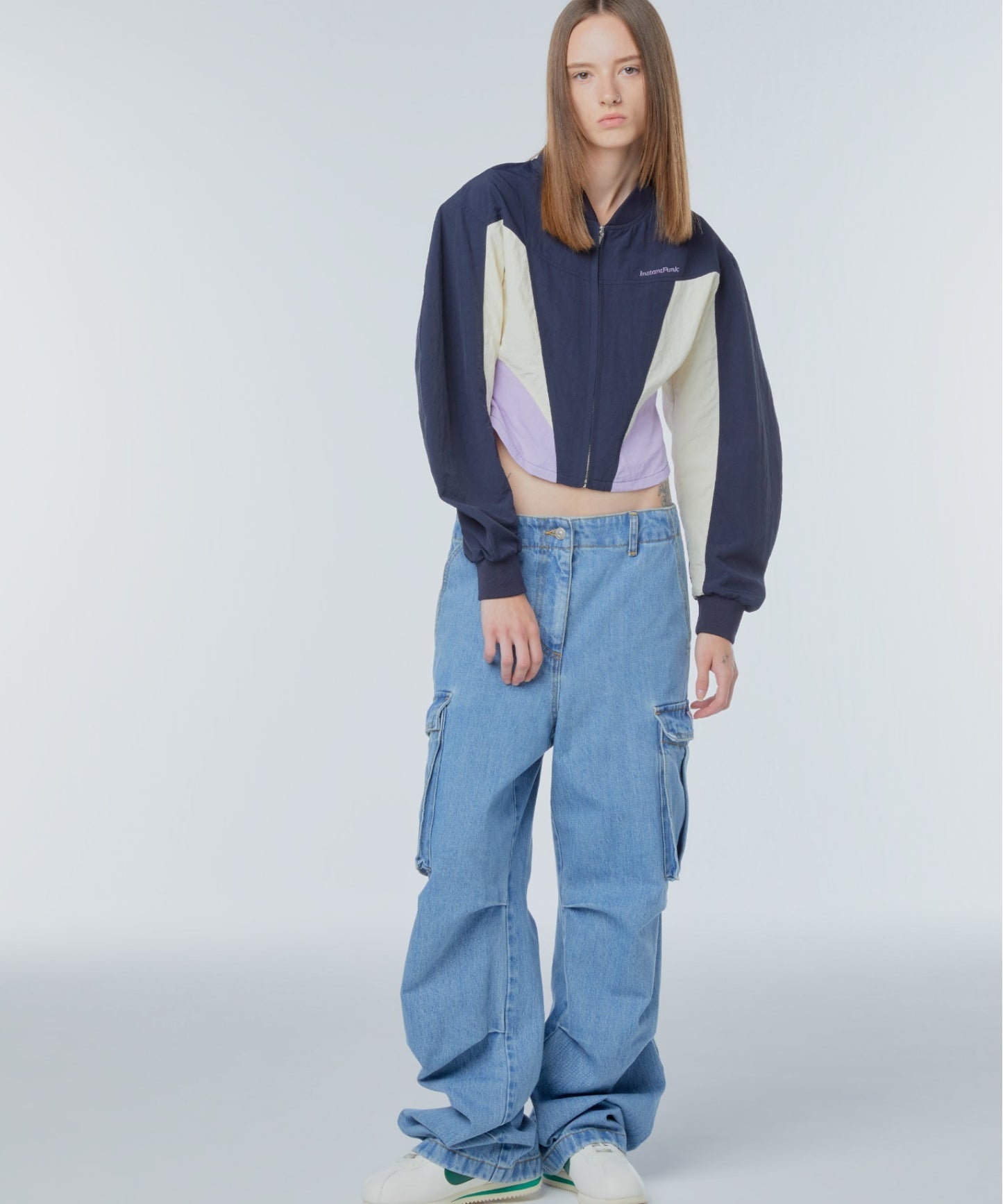 Corset-panelled western nylon jacket