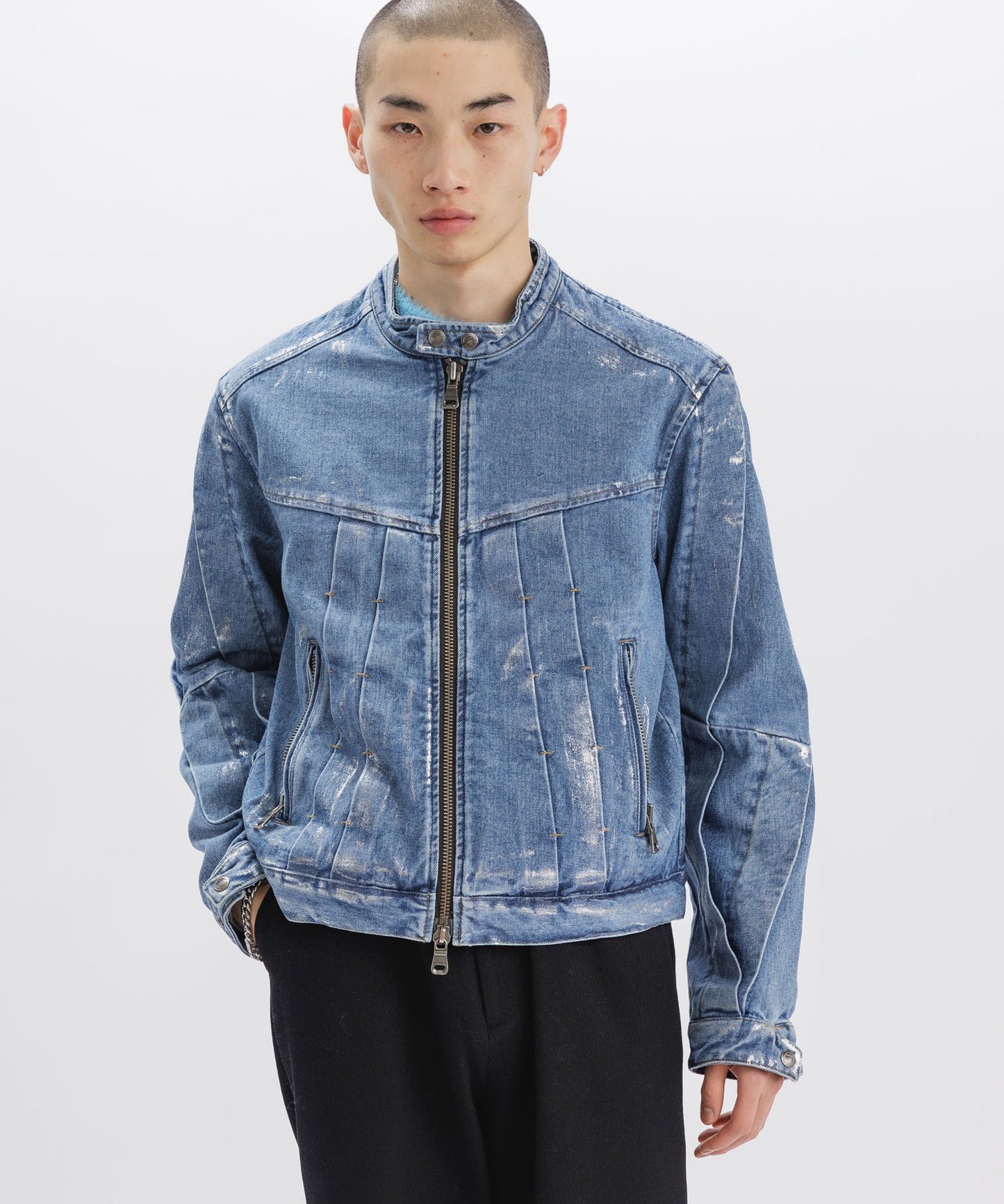 WAX COATED DENIM MOTORCYCLE JACKET