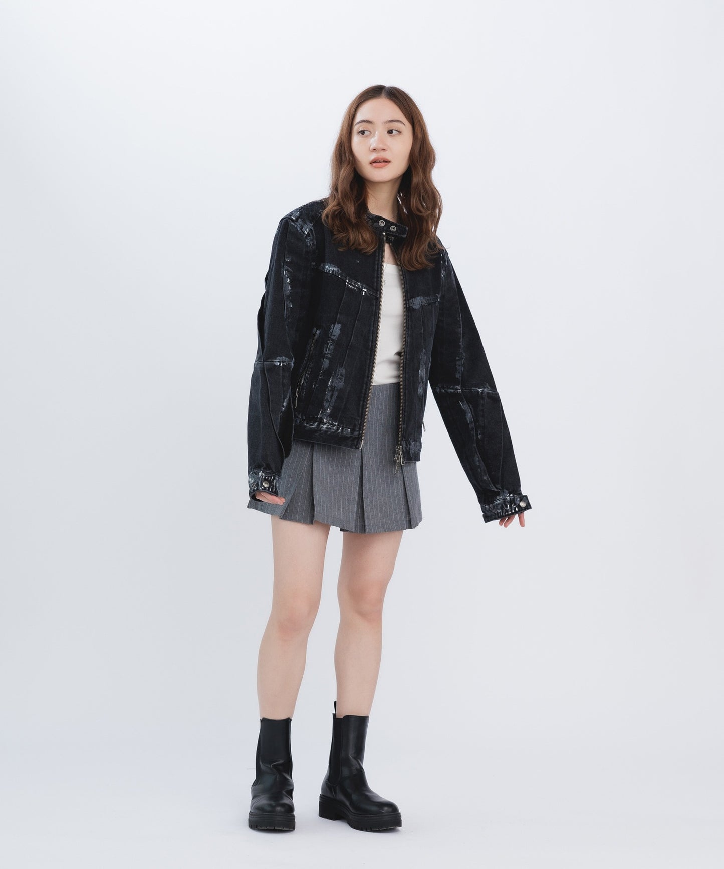 WAX COATED DENIM MOTORCYCLE JACKET
