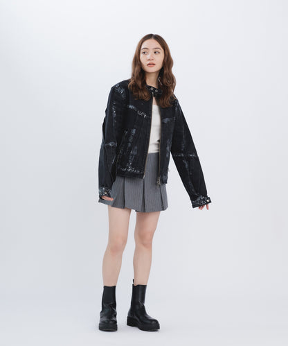 WAX COATED DENIM MOTORCYCLE JACKET