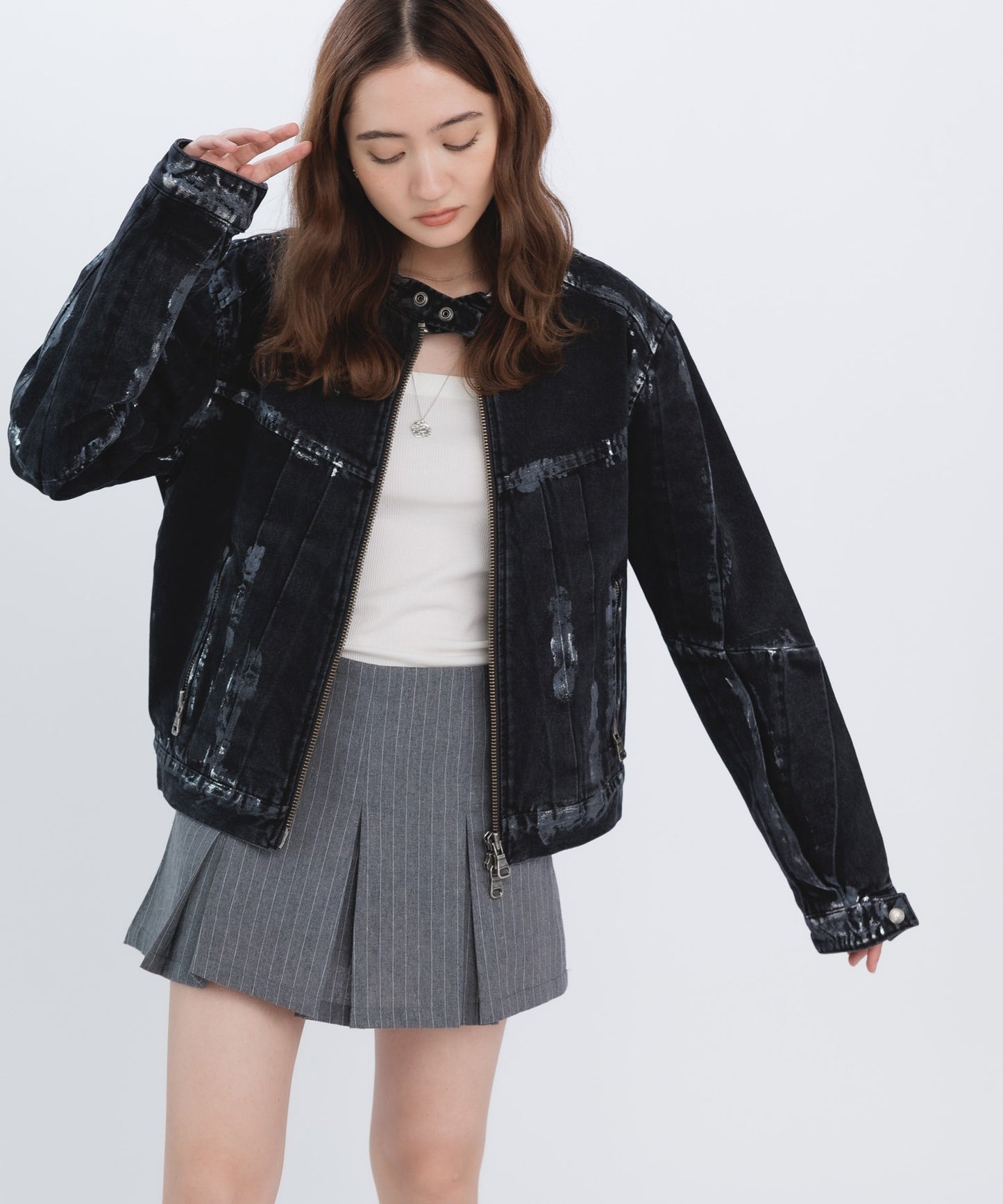 WAX COATED DENIM MOTORCYCLE JACKET