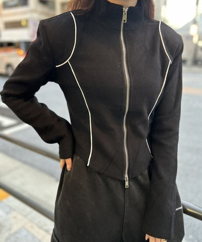 ライン起毛ジップアップトップス