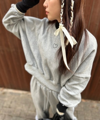 裏起毛ハート刺繍クロップド丈スウェット