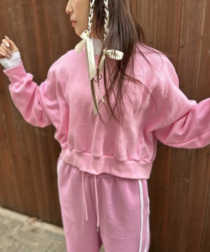 裏起毛ハート刺繍クロップド丈スウェット