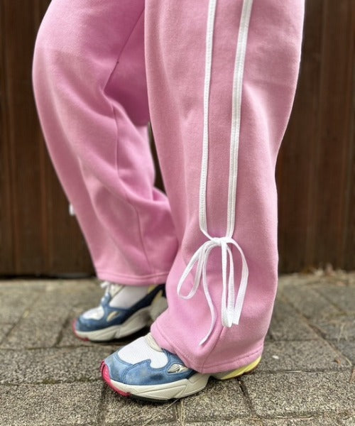 ipugo/イプゴ 裏起毛サイドテープリボンスウェットパンツ