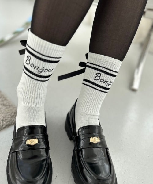 バックリボン付きロゴソックス