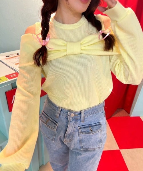 2WAYオフショルリブトップス
