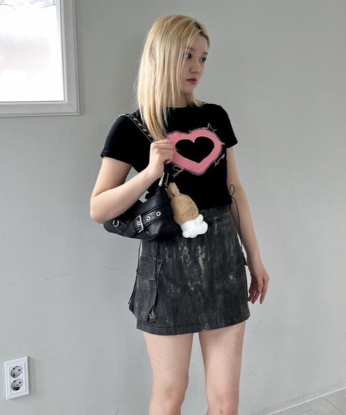 ハートレースアップ クロップドTシャツ