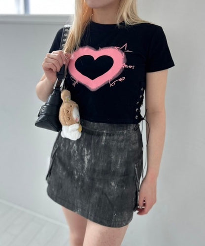ハートレースアップ クロップドTシャツ