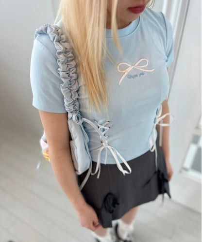リボン刺繍 クロップドTシャツ