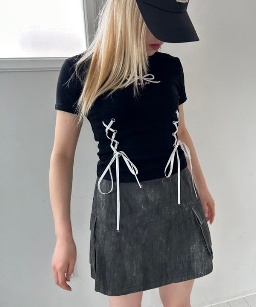 リボン刺繍 クロップドTシャツ