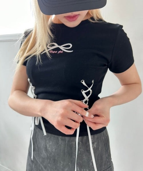 リボン刺繍 クロップドTシャツ