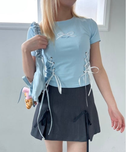 リボン刺繍 クロップドTシャツ