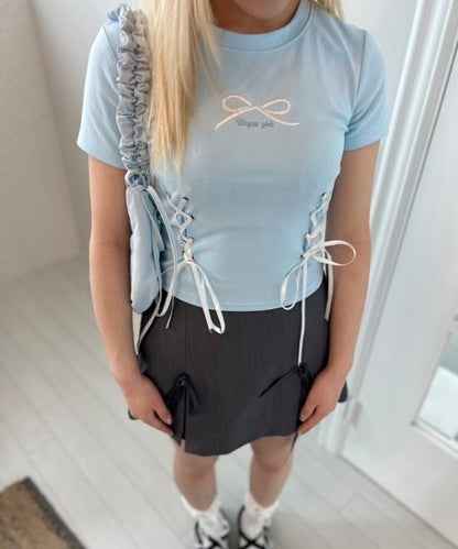 リボン刺繍 クロップドTシャツ
