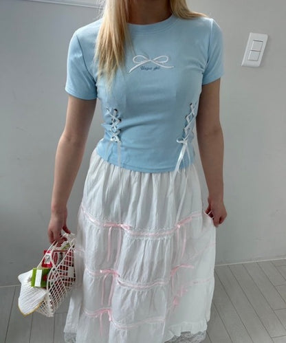 リボン刺繍 クロップドTシャツ