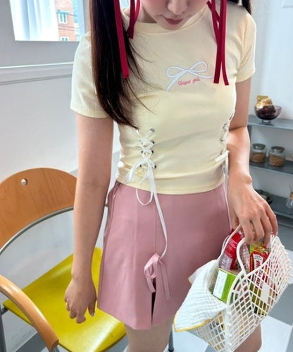 リボン刺繍 クロップドTシャツ