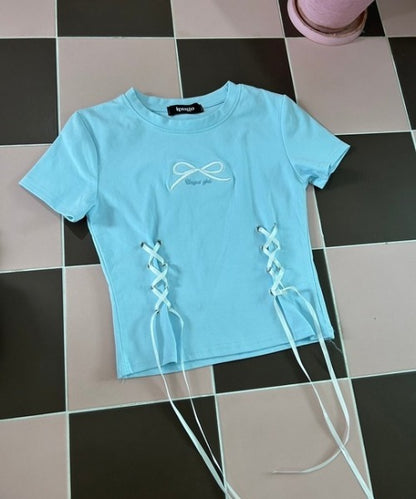 リボン刺繍 クロップドTシャツ