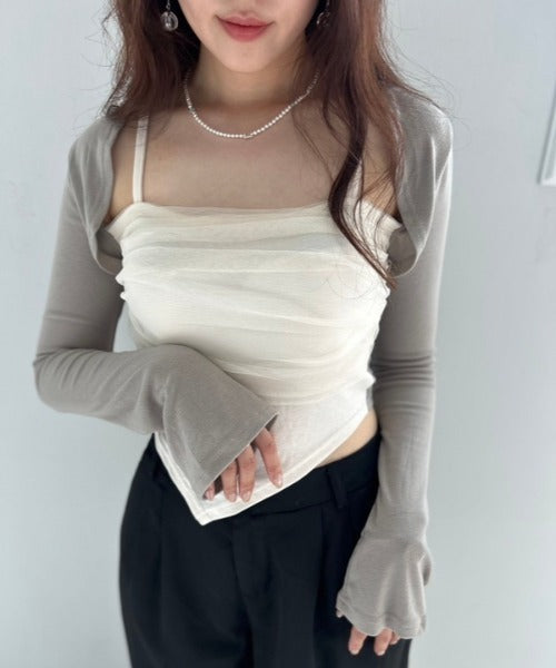 チュール付き キャミドッキング ボレロトップス