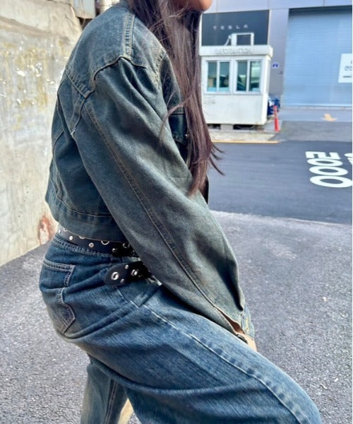 ダメージ加工 クロップド丈 デニムジャケット