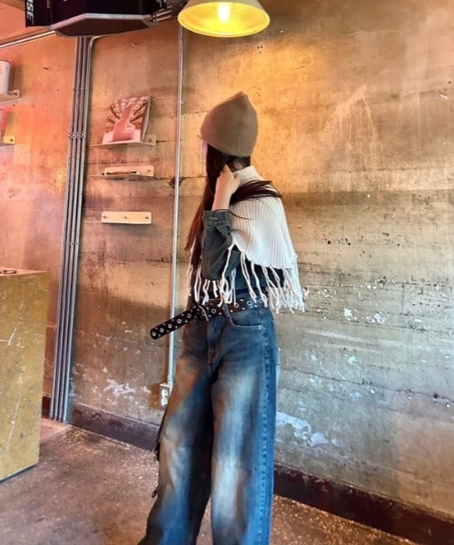 フリンジニット ポンチョ