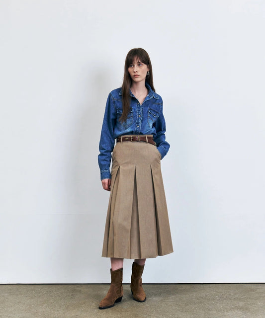 Wrinkle-free Waist Pleated Long Skirt