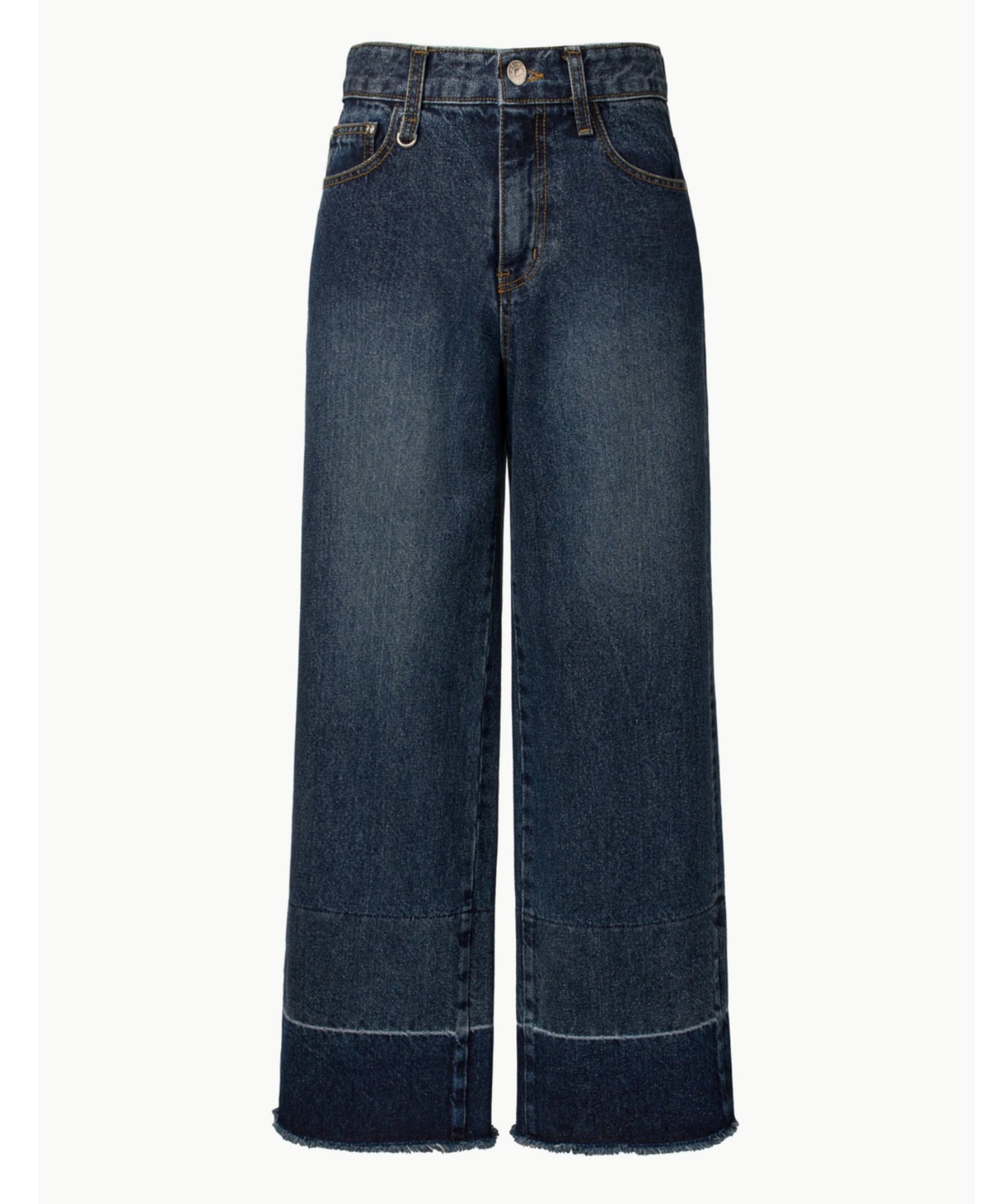 Lower Hem Washed Semi-Wide Denim Pants