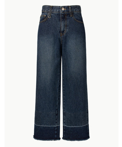 Lower Hem Washed Semi-Wide Denim Pants