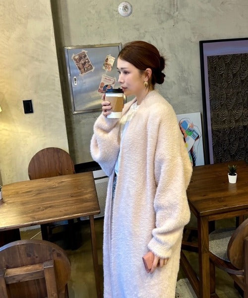 シャギーロングニットコート