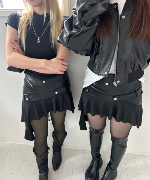 ミニ丈 レザーアシメスカート