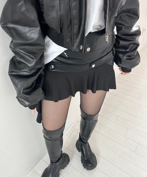 ミニ丈 レザーアシメスカート