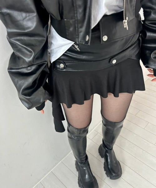 ミニ丈 レザーアシメスカート