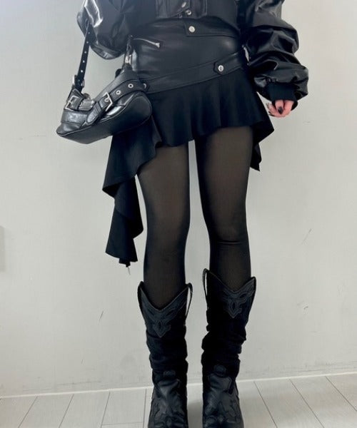 ミニ丈 レザーアシメスカート