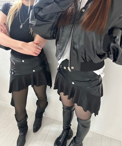 ミニ丈 レザーアシメスカート