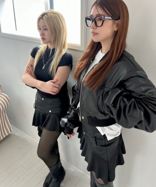 ミニ丈 レザーアシメスカート