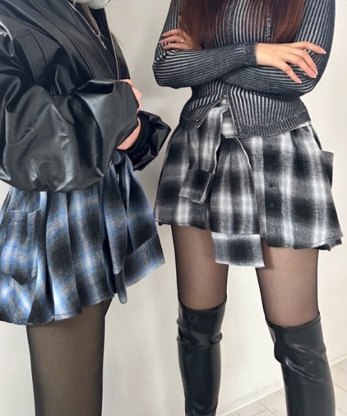 チェックシャツ パンツスカート