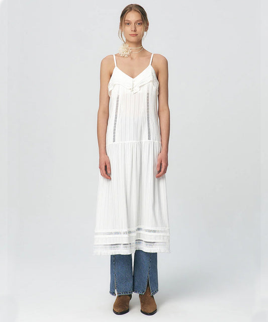 Pleated Ruffle Sleeveless Long Dress