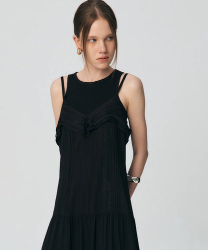 Pleated Ruffle Sleeveless Long Dress
