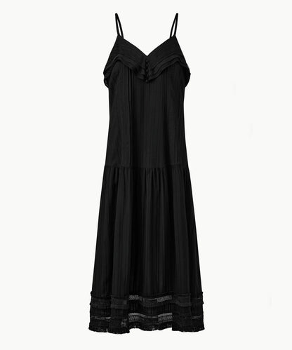 Pleated Ruffle Sleeveless Long Dress