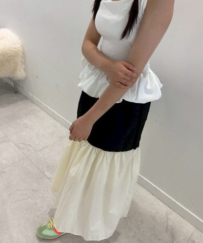バイカラー フレアロングスカート