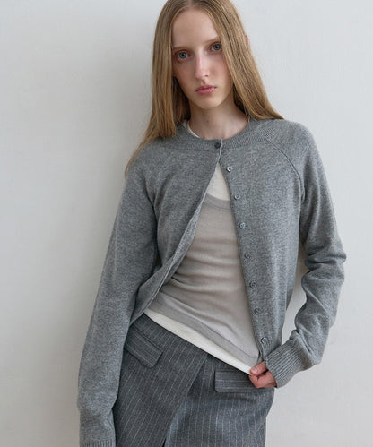 Kijun/キジュン Double Neck Knit Cardigan 重ね着風 ショート丈 ウールニットカーディガン