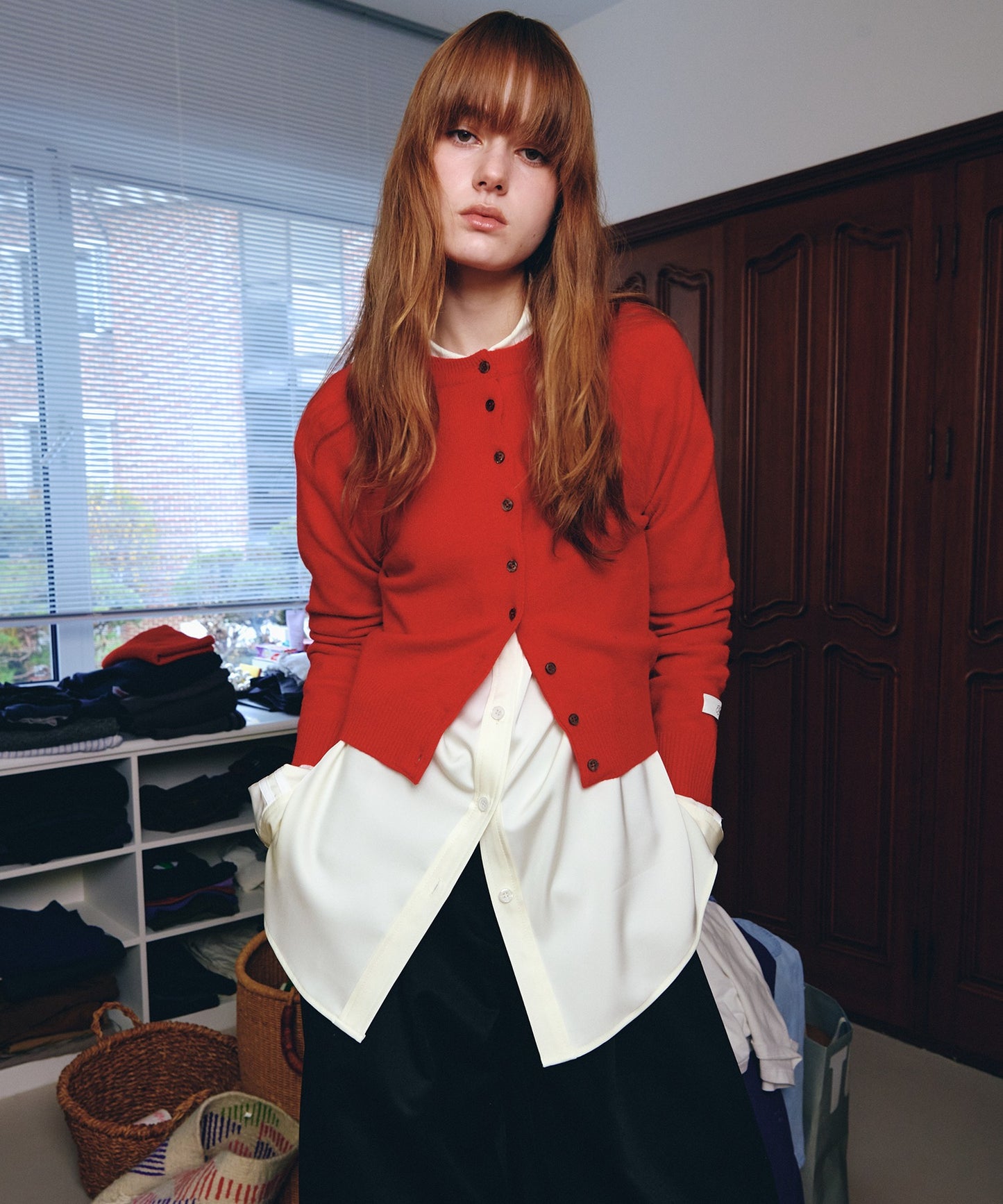 Kijun/キジュン Double Neck Knit Cardigan 重ね着風 ショート丈 ウールニットカーディガン