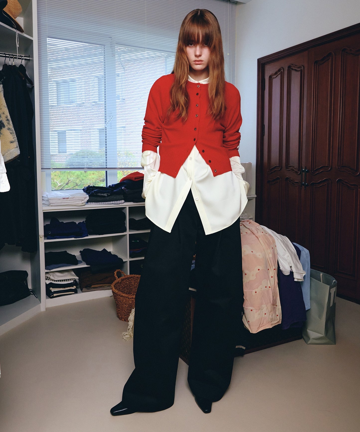 Kijun/キジュン Double Neck Knit Cardigan 重ね着風 ショート丈 ウールニットカーディガン