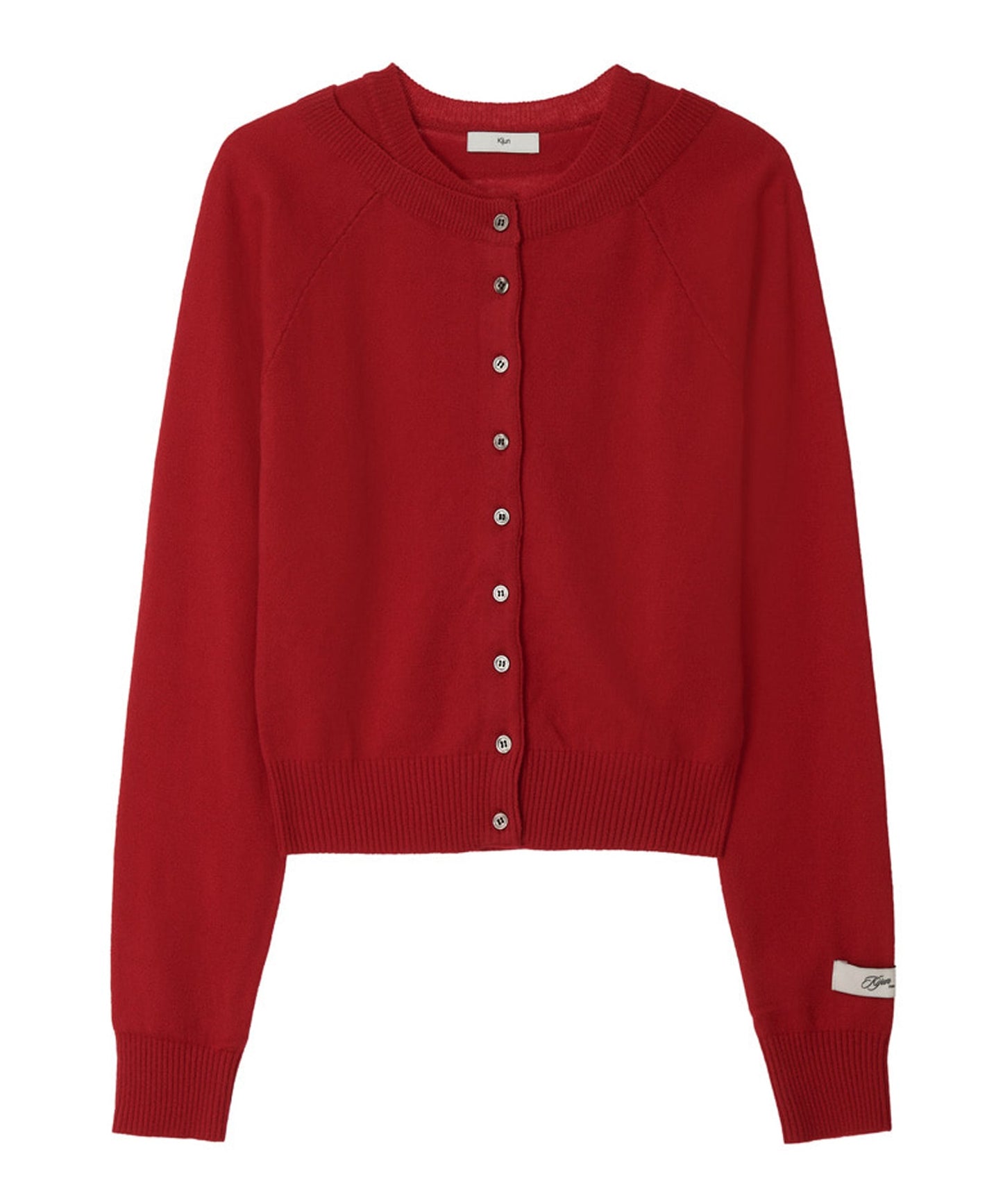 Kijun/キジュン Double Neck Knit Cardigan 重ね着風 ショート丈 ウールニットカーディガン