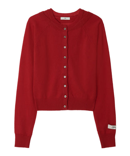 Kijun/キジュン Double Neck Knit Cardigan 重ね着風 ショート丈 ウールニットカーディガン