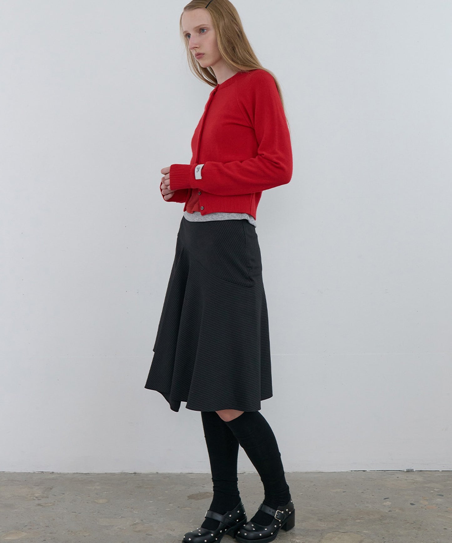 Kijun/キジュン Double Neck Knit Cardigan 重ね着風 ショート丈 ウールニットカーディガン